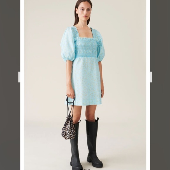 Ganni Dresses & Skirts - GANNI CORYDALIS BLUE PRINTED POPLIN MINI DRESS 8